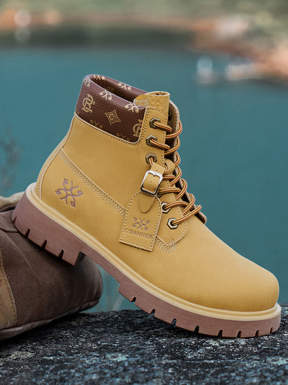 Wheat Contrast-Stitch Lug-Sole Work Boots