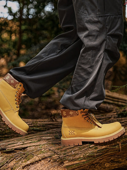 Wheat Contrast-Stitch Lug-Sole Work Boots