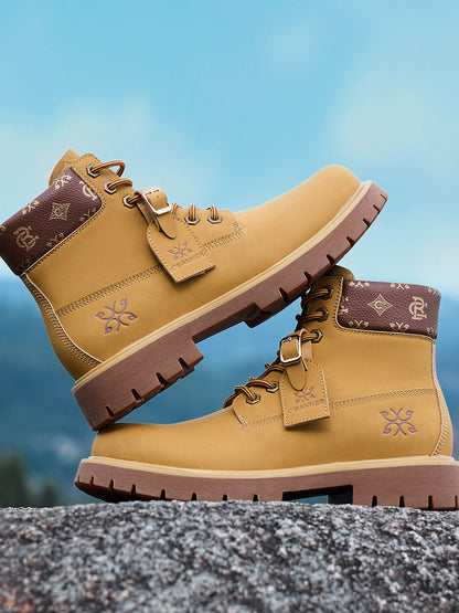 Wheat Contrast-Stitch Lug-Sole Work Boots
