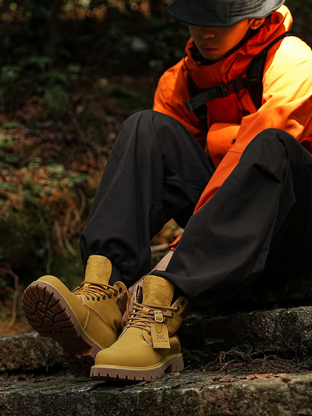 Wheat Contrast-Stitch Lug-Sole Work Boots