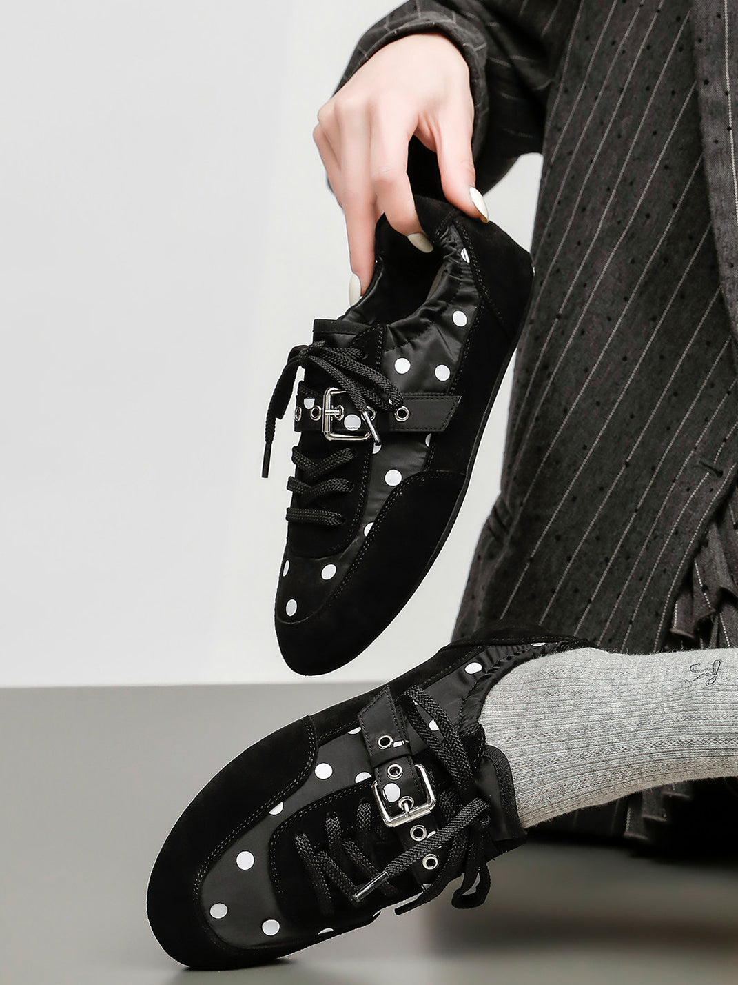 Polka-Dot Strap Low-Profile Ballet Sneakers