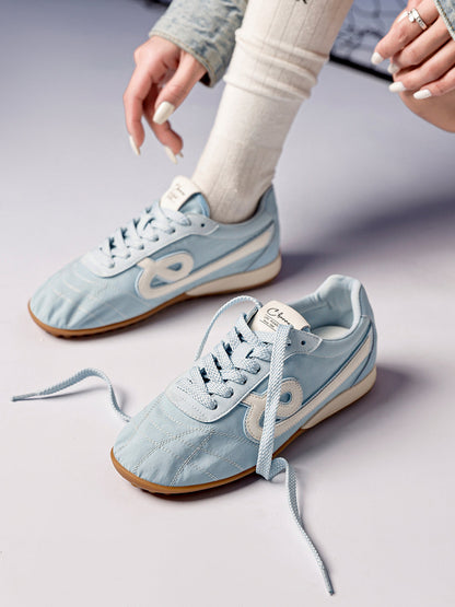 Sky Blue Quilted-Panel Gum-Sole Sneakers