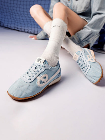 Sky Blue Quilted-Panel Gum-Sole Sneakers