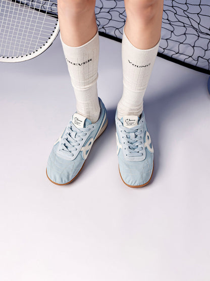Sky Blue Quilted-Panel Gum-Sole Sneakers