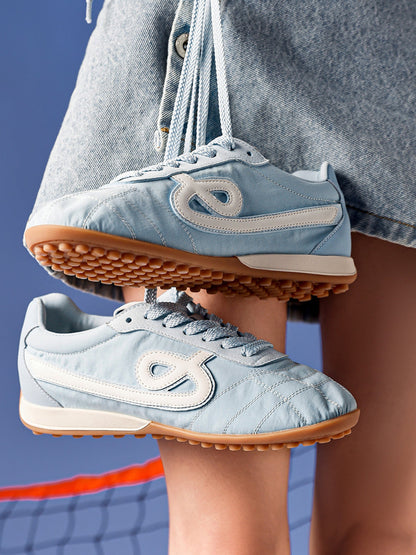Sky Blue Quilted-Panel Gum-Sole Sneakers