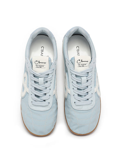 Sky Blue Quilted-Panel Gum-Sole Sneakers
