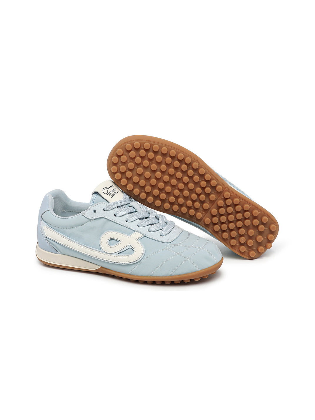 Sky Blue Quilted-Panel Gum-Sole Sneakers
