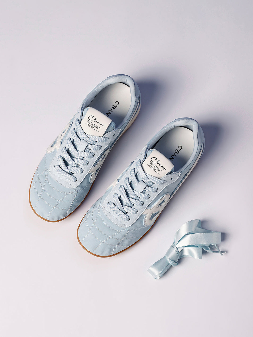 Sky Blue Quilted-Panel Gum-Sole Sneakers