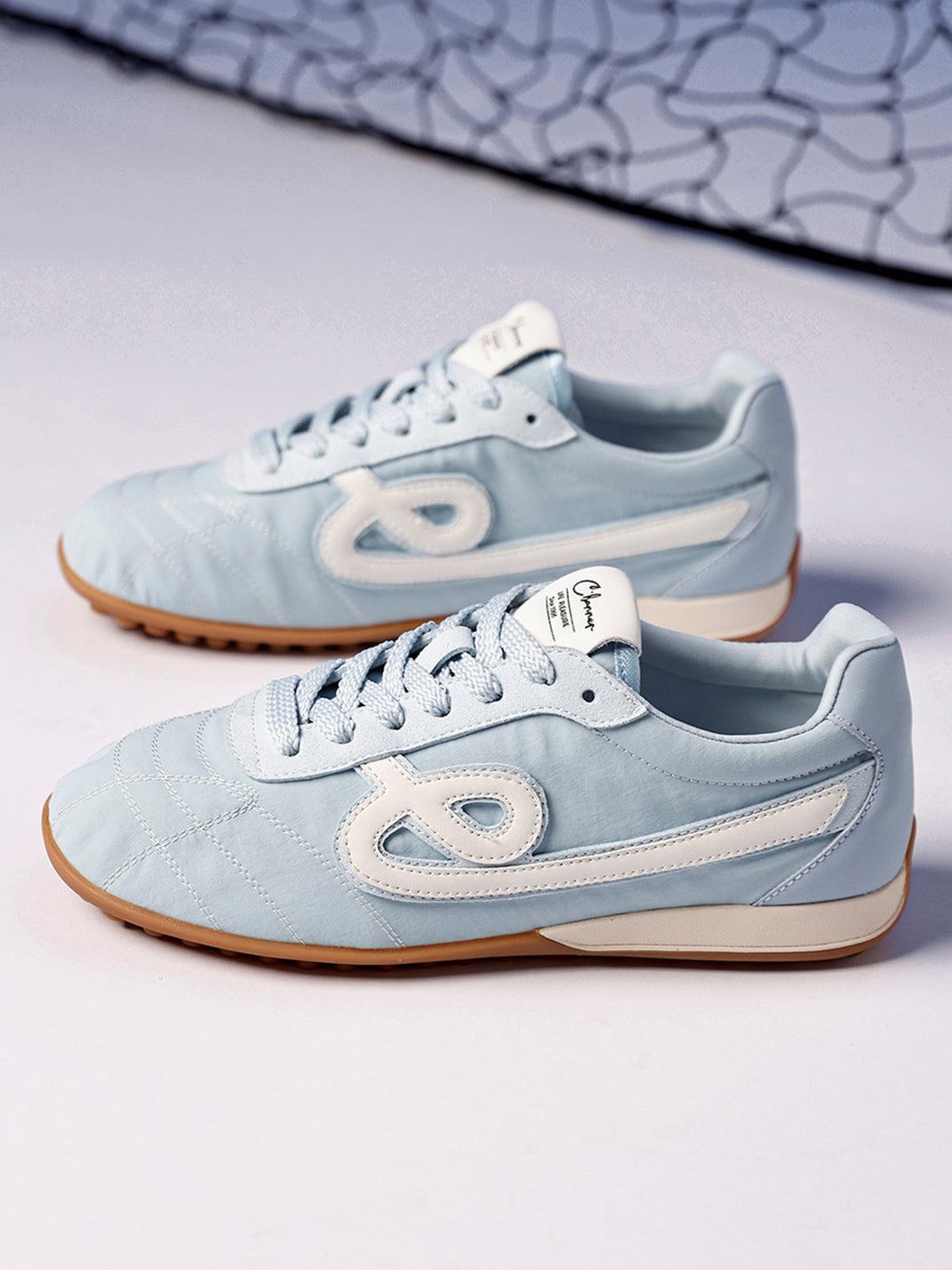 Sky Blue Quilted-Panel Gum-Sole Sneakers