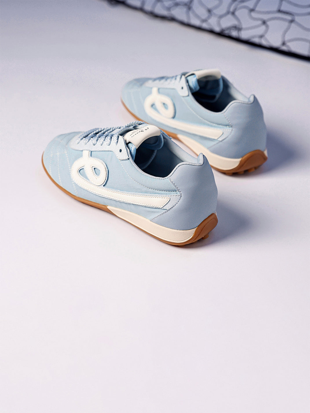 Sky Blue Quilted-Panel Gum-Sole Sneakers