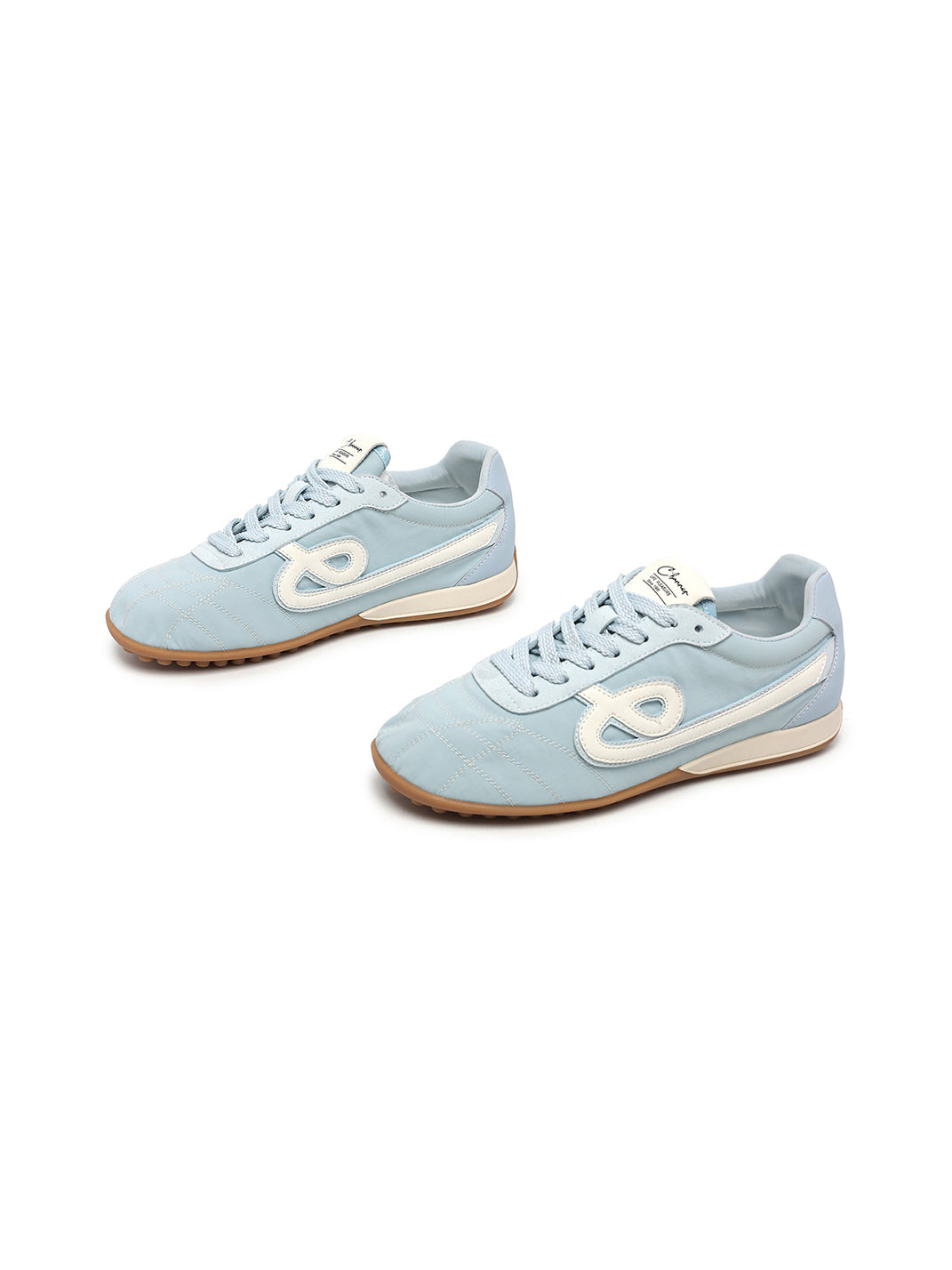 Sky Blue Quilted-Panel Gum-Sole Sneakers