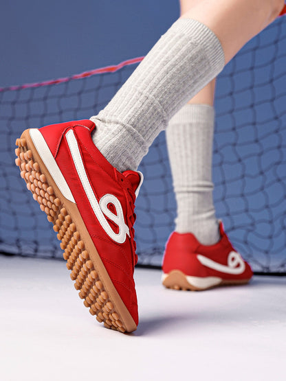 Crimson Quilted-Panel Gum-Sole Sneakers