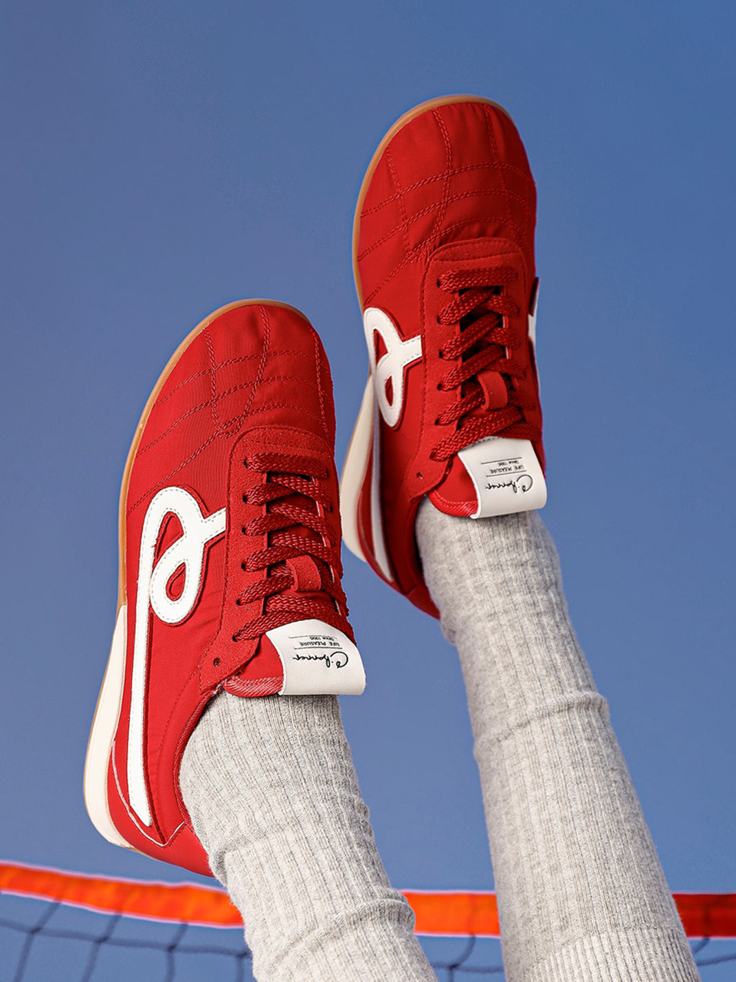 Crimson Quilted-Panel Gum-Sole Sneakers