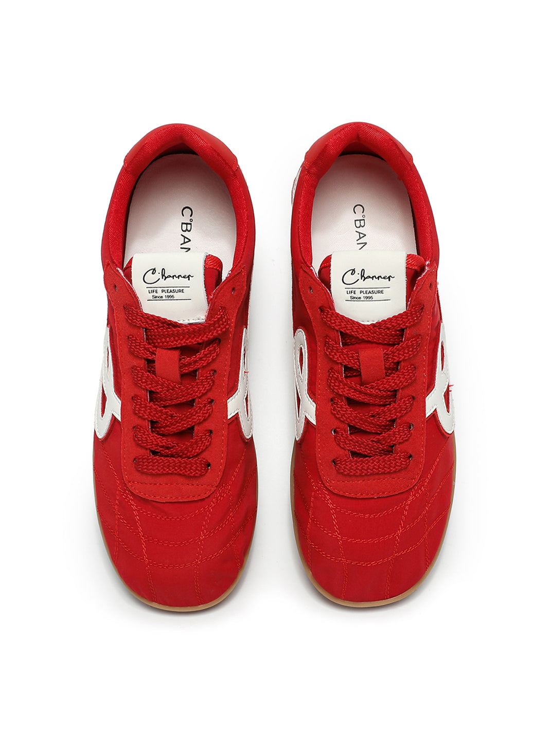 Crimson Quilted-Panel Gum-Sole Sneakers