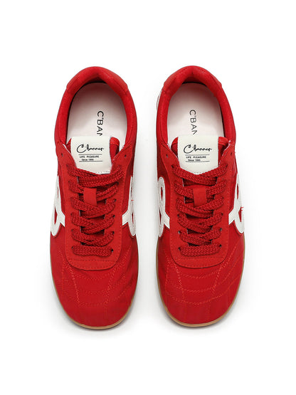 Crimson Quilted-Panel Gum-Sole Sneakers