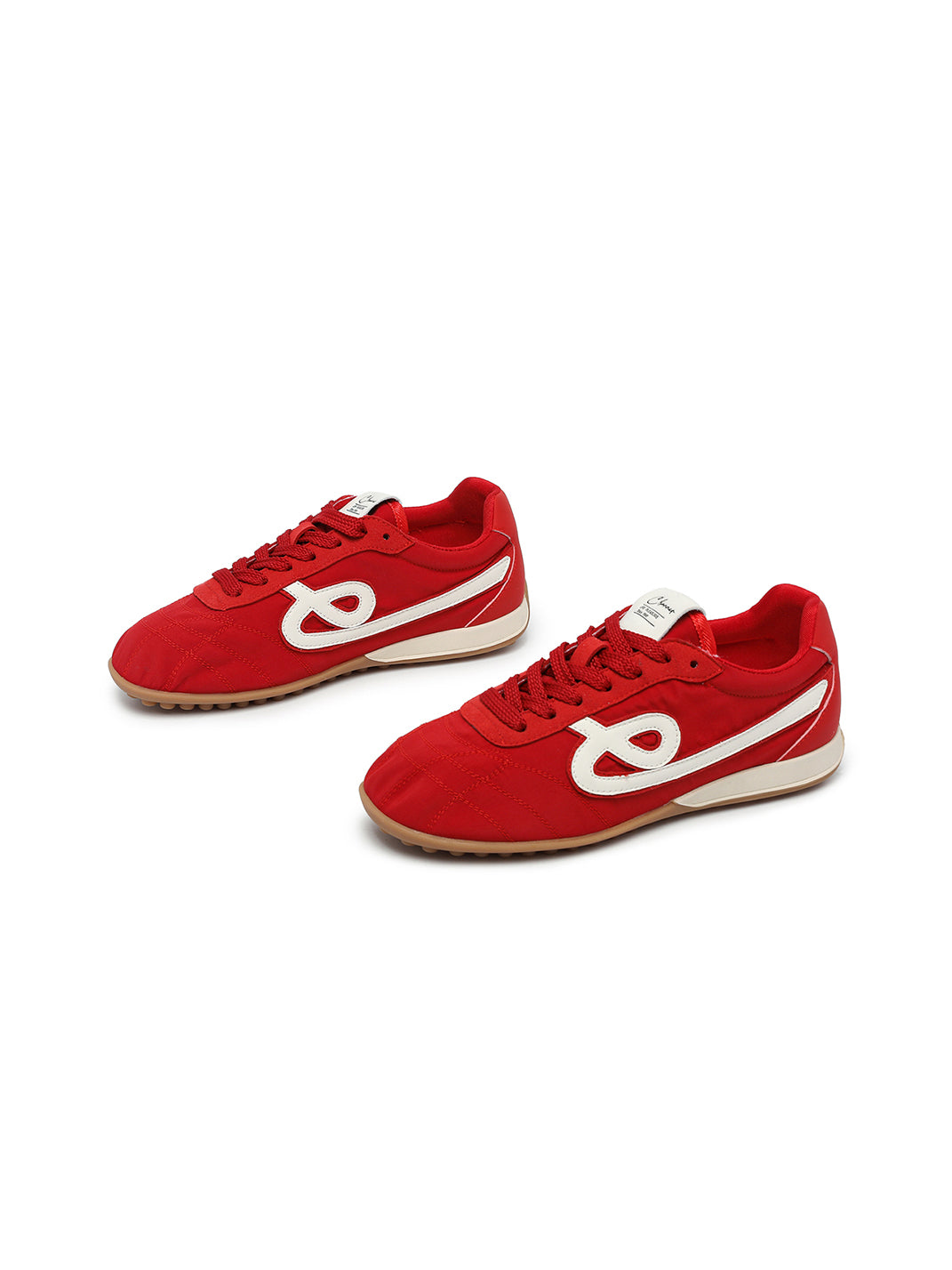 Crimson Quilted-Panel Gum-Sole Sneakers