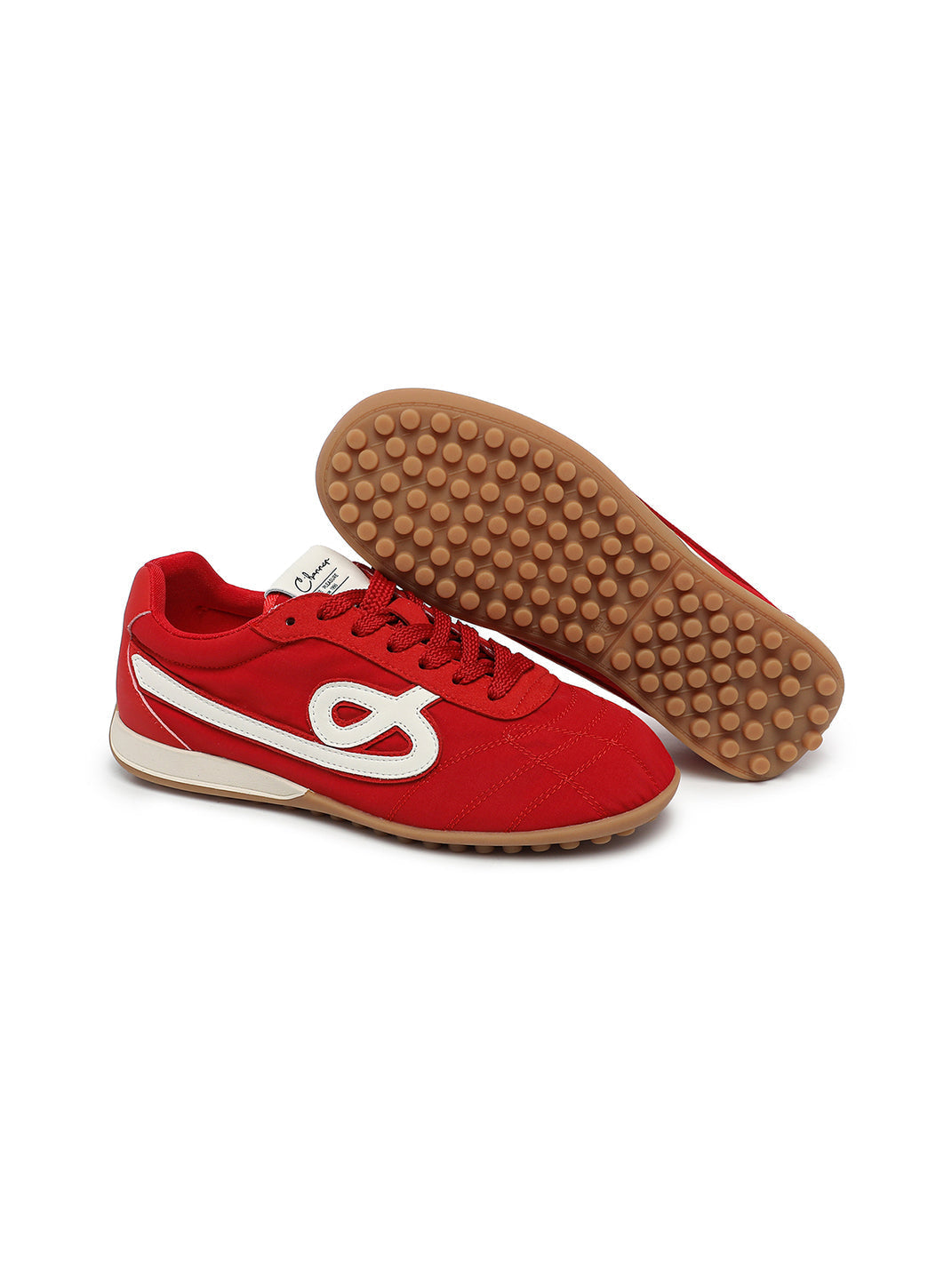 Crimson Quilted-Panel Gum-Sole Sneakers