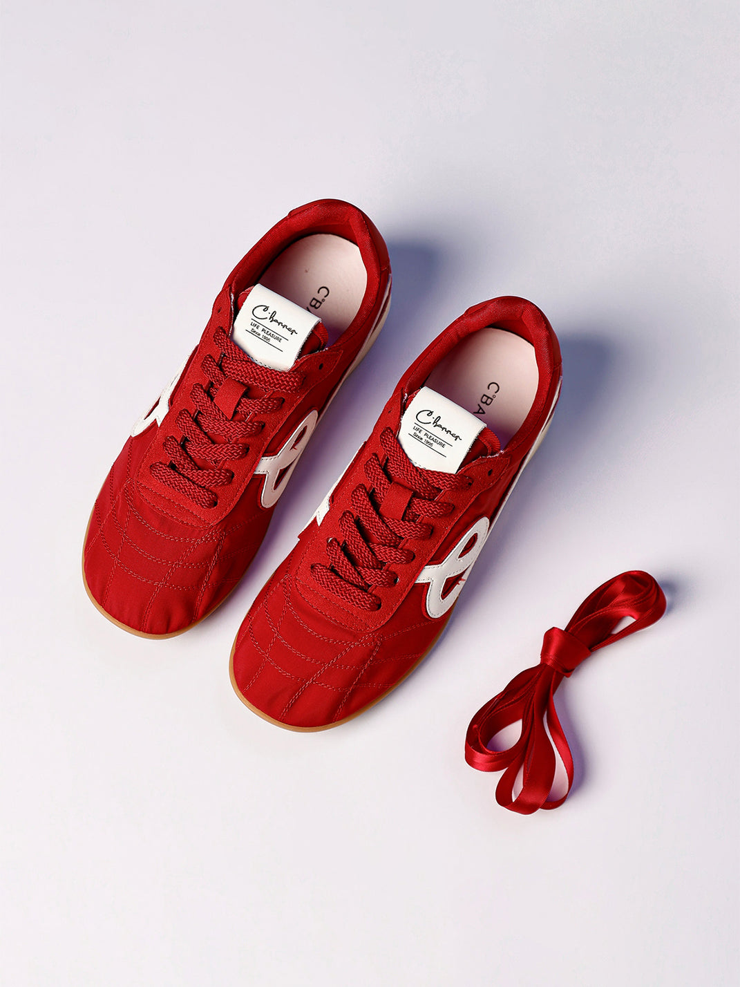 Crimson Quilted-Panel Gum-Sole Sneakers