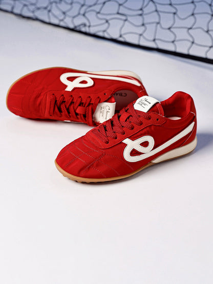 Crimson Quilted-Panel Gum-Sole Sneakers