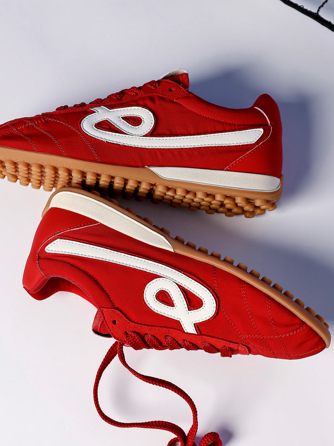 Crimson Quilted-Panel Gum-Sole Sneakers