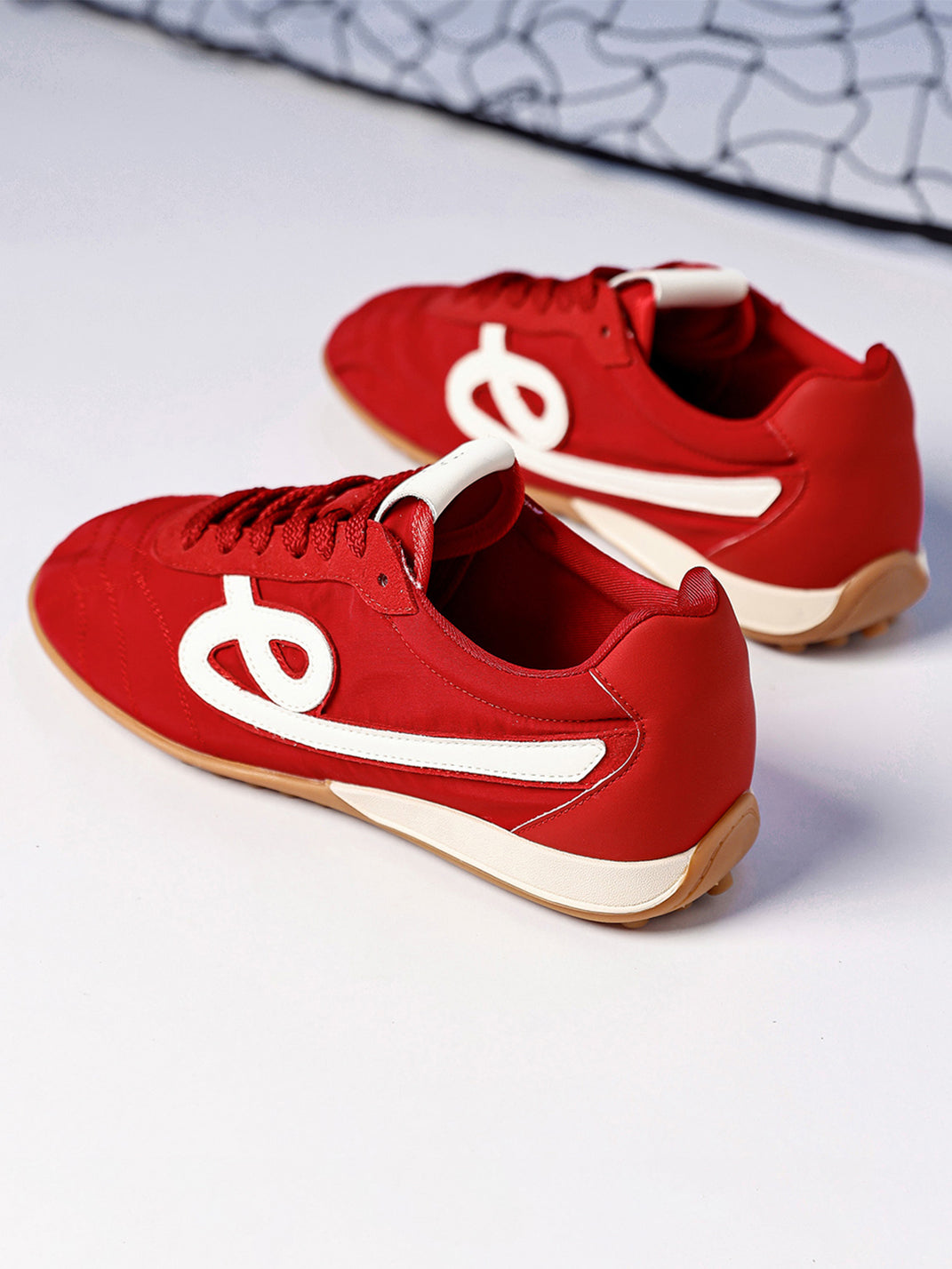 Crimson Quilted-Panel Gum-Sole Sneakers