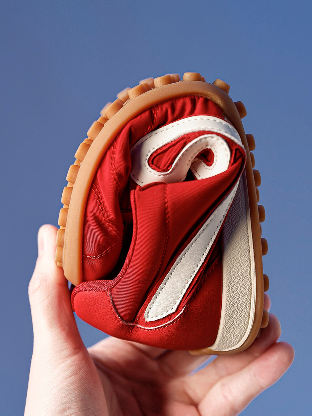 Crimson Quilted-Panel Gum-Sole Sneakers