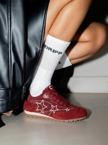 Burgundy Star-Outline Retro Low-Top Sneakers