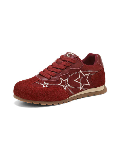 Burgundy Star-Outline Retro Low-Top Sneakers