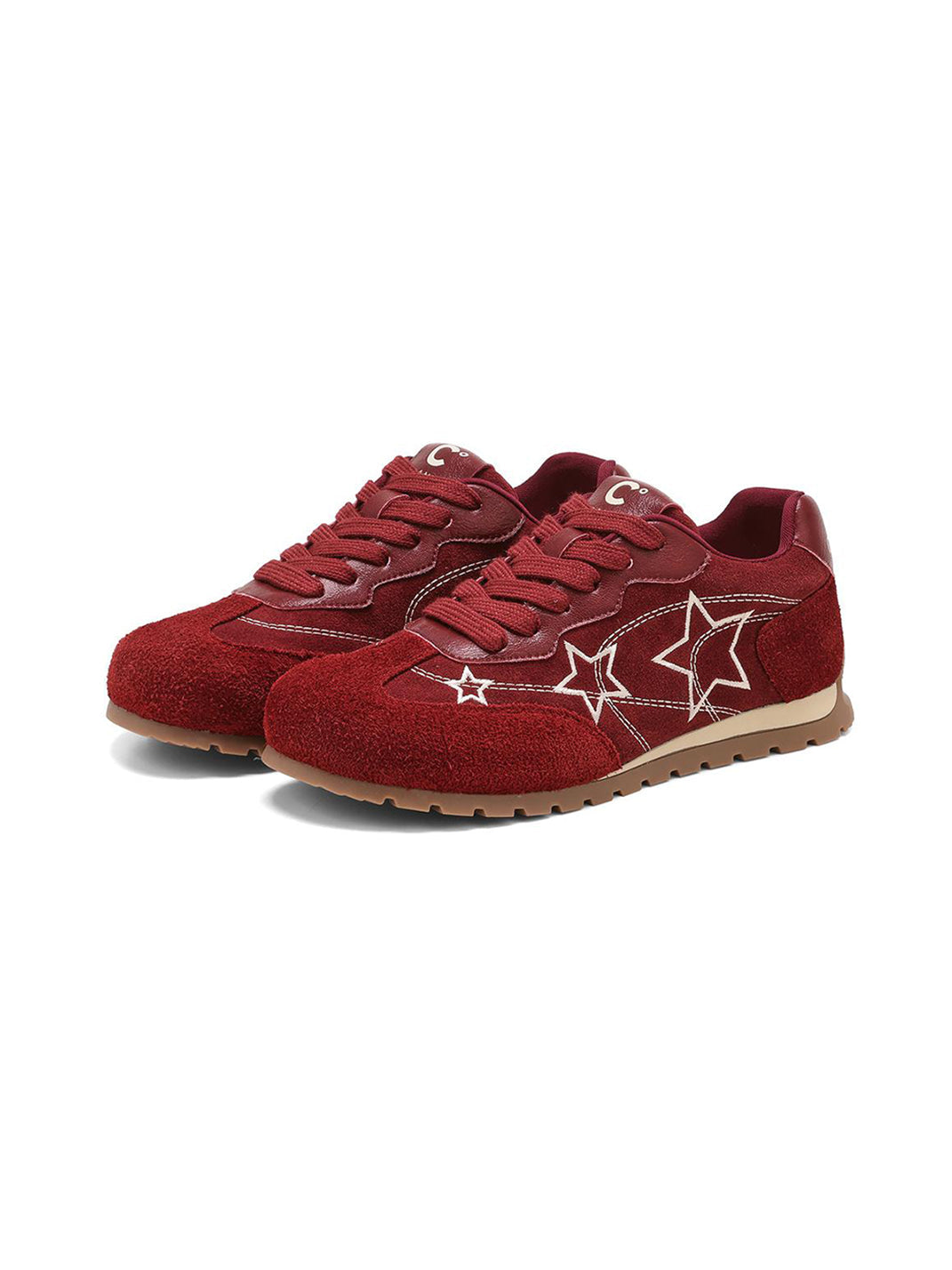 Burgundy Star-Outline Retro Low-Top Sneakers