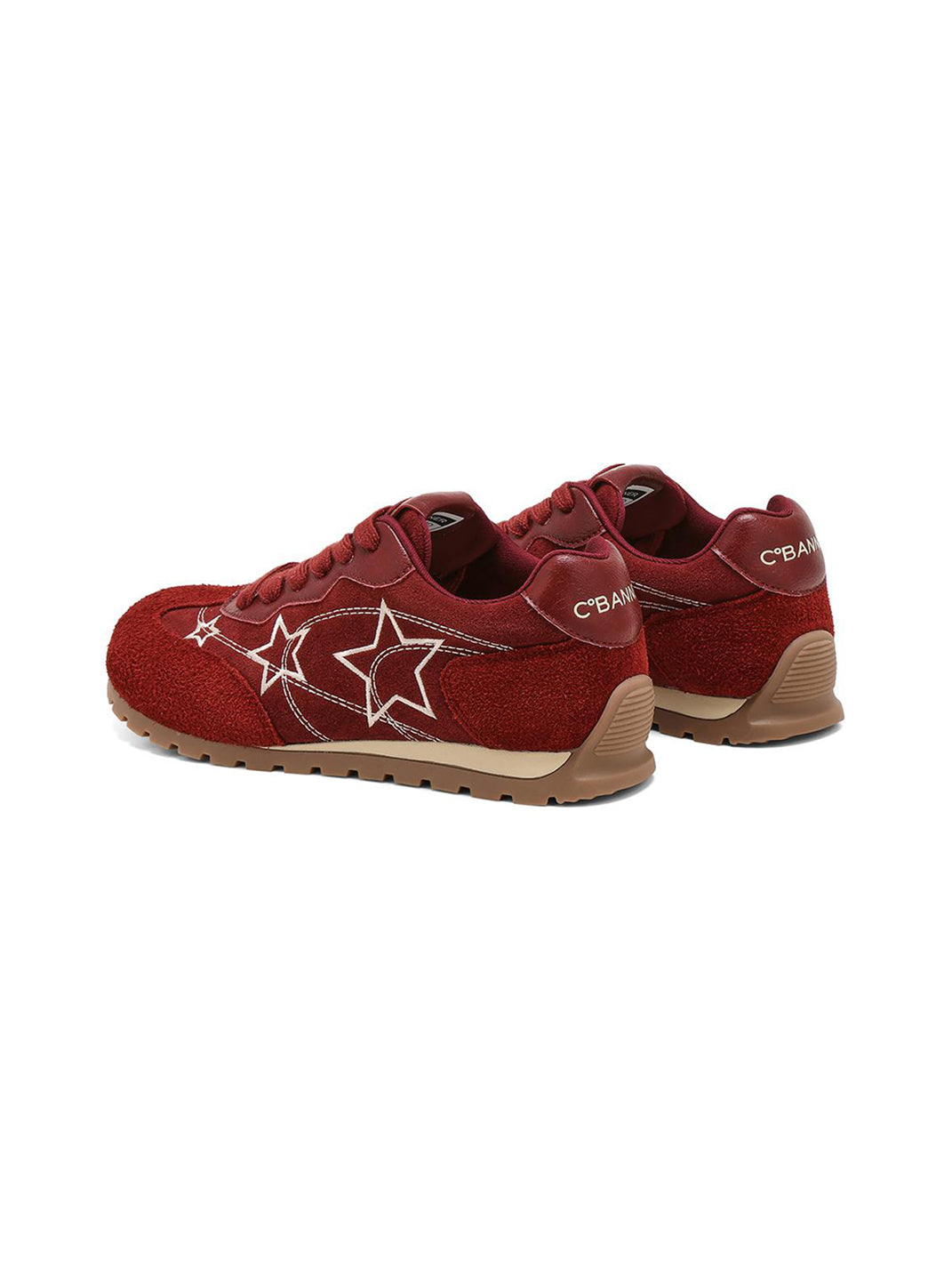 Burgundy Star-Outline Retro Low-Top Sneakers