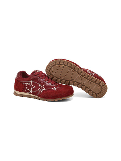 Burgundy Star-Outline Retro Low-Top Sneakers