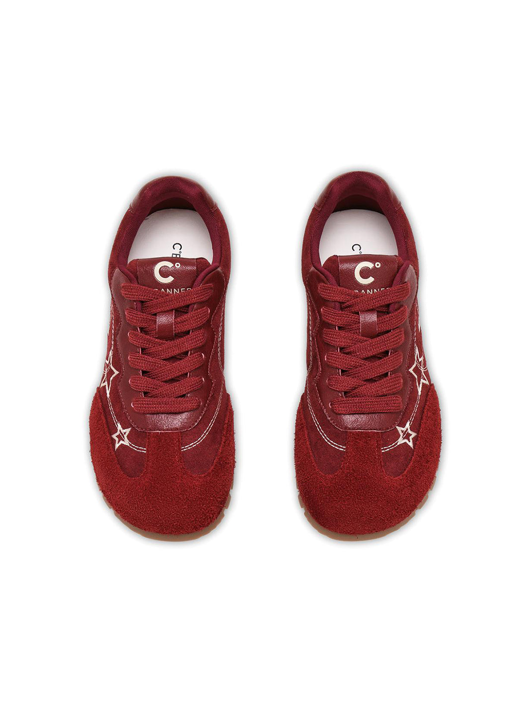Burgundy Star-Outline Retro Low-Top Sneakers