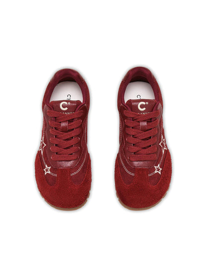 Burgundy Star-Outline Retro Low-Top Sneakers