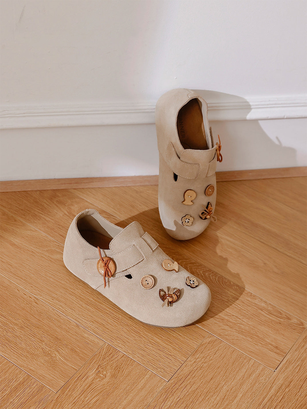 Suede Button-Strap Retro Slip-On Shoes