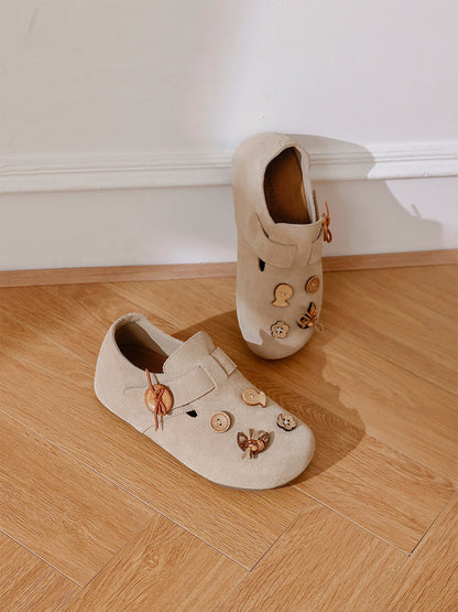 Suede Button-Strap Retro Slip-On Shoes