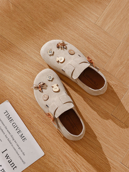 Suede Button-Strap Retro Slip-On Shoes