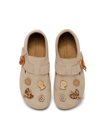 Suede Button-Strap Retro Slip-On Shoes