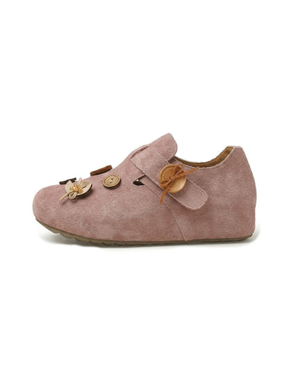 Suede Button-Strap Retro Slip-On Shoes