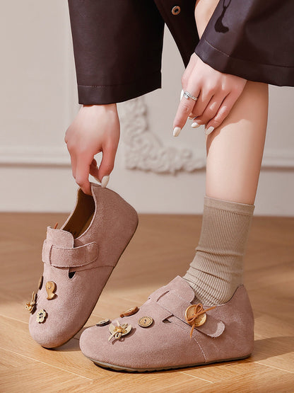 Suede Button-Strap Retro Slip-On Shoes