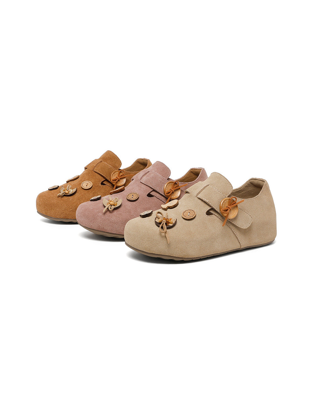 Suede Button-Strap Retro Slip-On Shoes