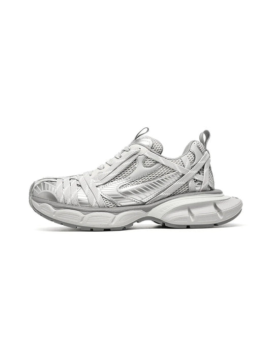 Silver Layered-Mesh Chunky Runner Sneakers