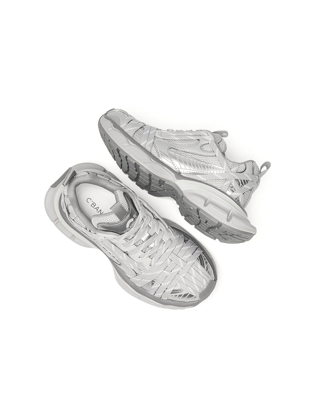 Silver Layered-Mesh Chunky Runner Sneakers