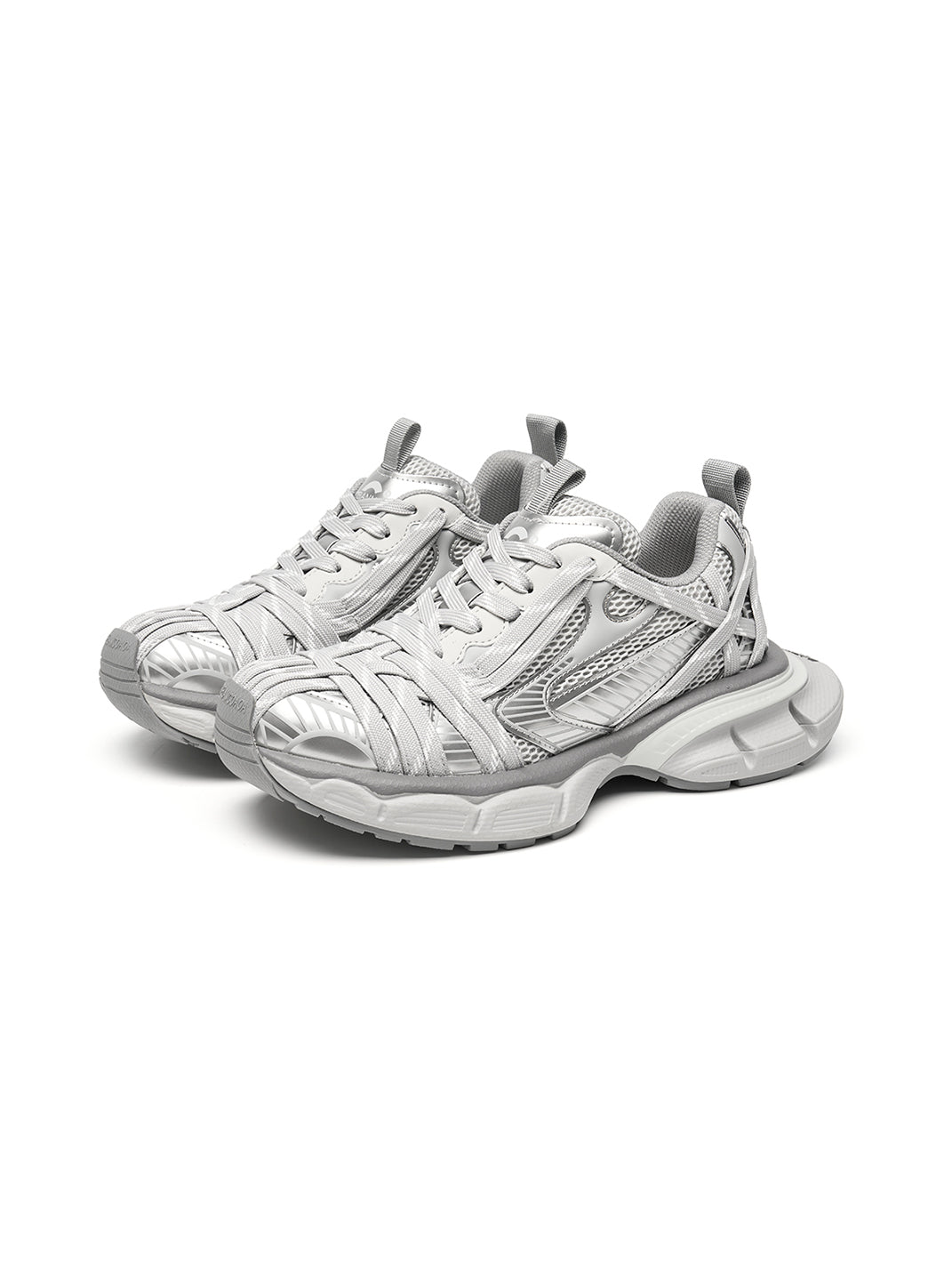 Silver Layered-Mesh Chunky Runner Sneakers