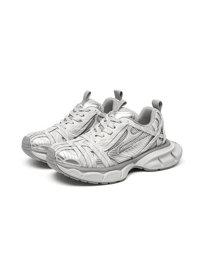 Silver Layered-Mesh Chunky Runner Sneakers