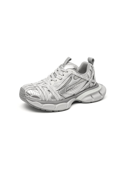 Silver Layered-Mesh Chunky Runner Sneakers
