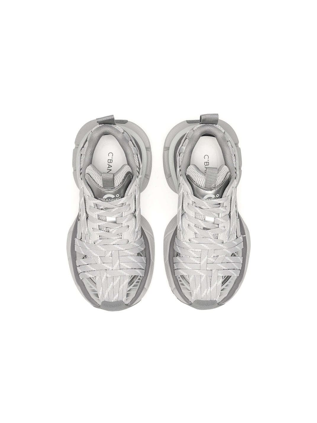 Silver Layered-Mesh Chunky Runner Sneakers