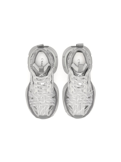 Silver Layered-Mesh Chunky Runner Sneakers
