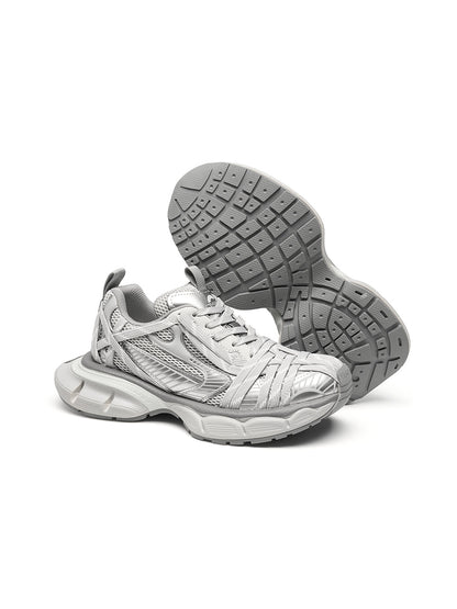 Silver Layered-Mesh Chunky Runner Sneakers