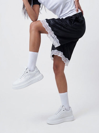 White Monogram-Texture Chunky Platform Sneakers