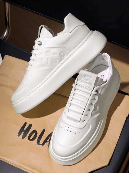 White Monogram-Texture Chunky Platform Sneakers